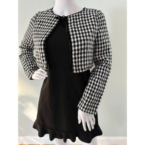 Vintage IZ Byer Black Long Sleeve Mini Dress with Houndstooth Shrug size Small - Picture 10 of 10